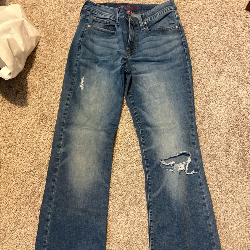 Lucky Brand Women's Medium Blue Distressed Straight Leg Jeans